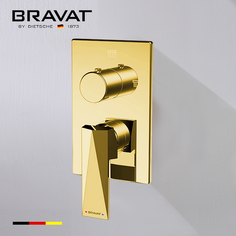 Bravat Gold Shower Valve Mixer 2-Way Concealed Wall Mounted